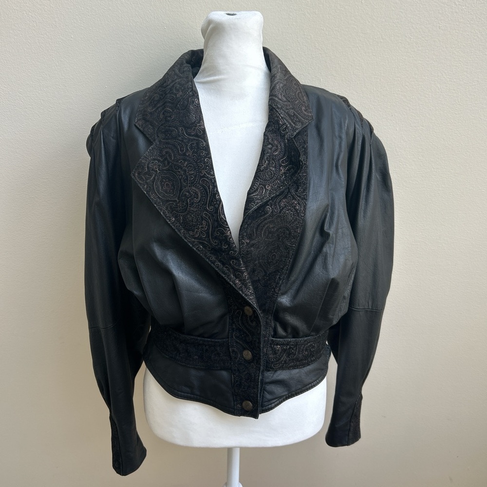 G Star Vintage Embroidered Black Leather Jacket
